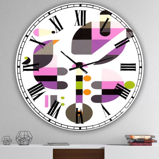 Designart 'Concerto For Birds Oversized Mid-Century Wall Clock